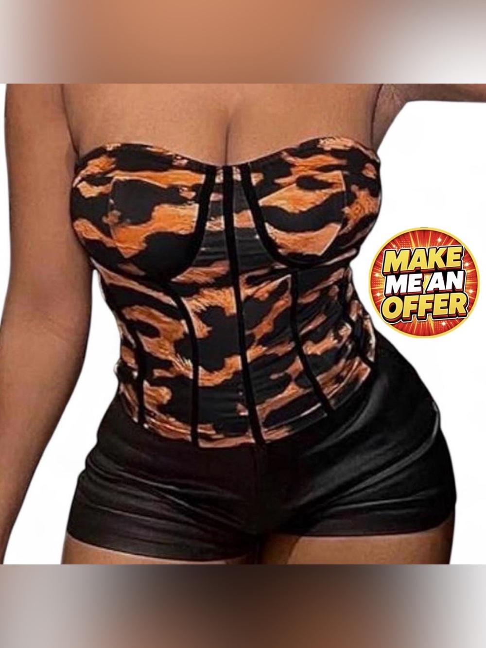 Brand New Fire Tube Top Corset Camisole in Black and Orange - SZ L